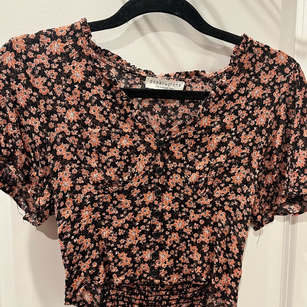 Paper Crane Black and Pink Floral Blouse